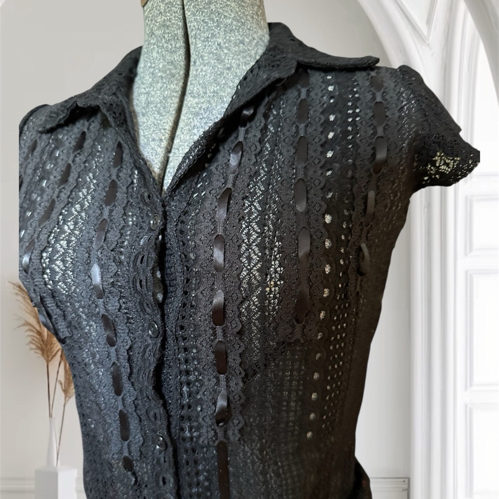 Anthropologie, vintage late 90’s slightly stretchy black “lace” Women's Top